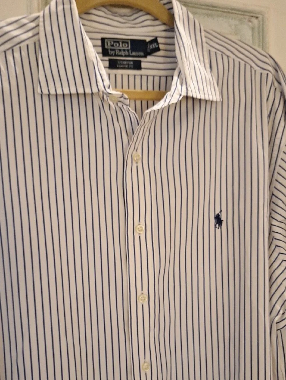 Polo by Ralph Lauren White with Blue Pinstripe Men's Dress Shirt